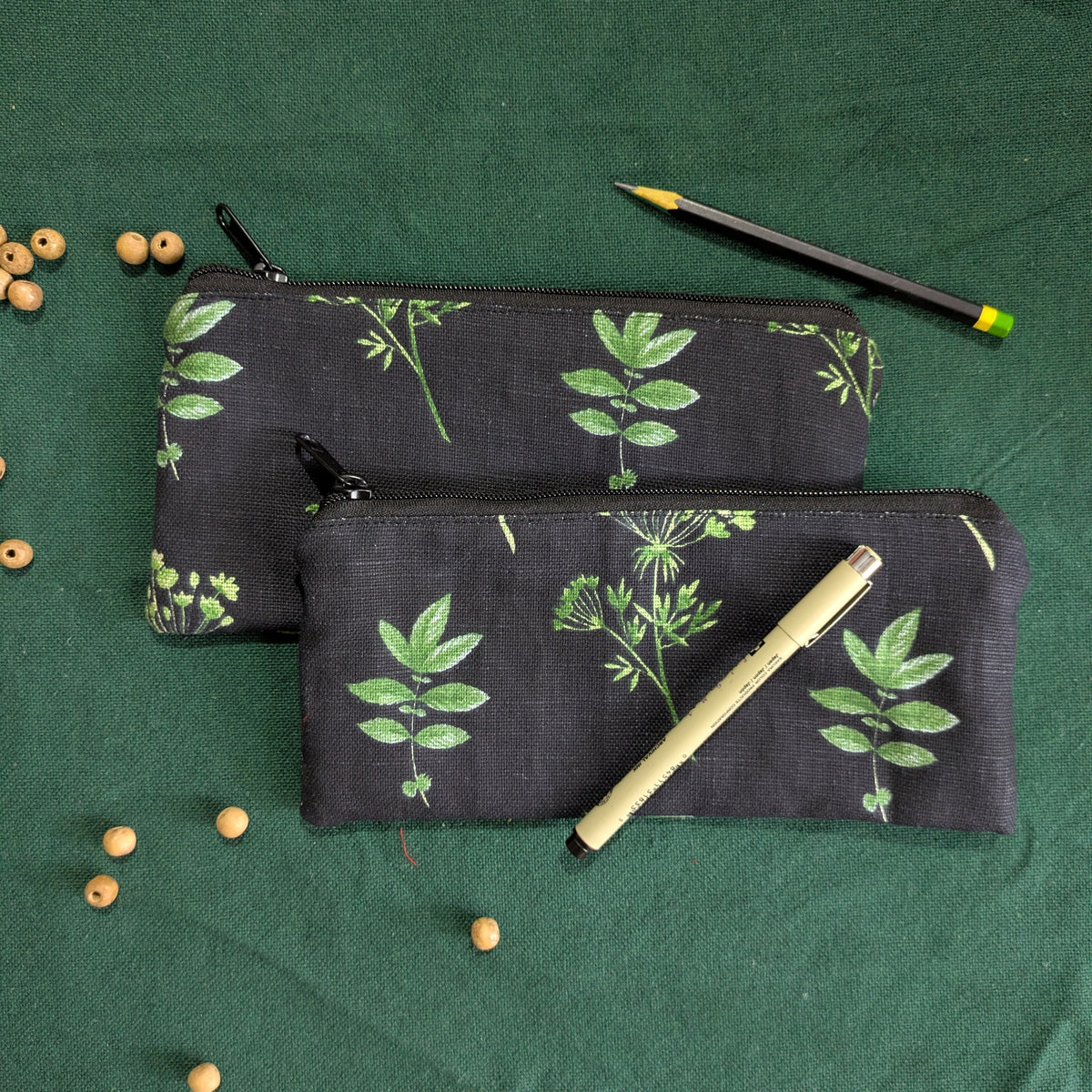 Upcycled Zippered Pouch -Monsoon Ferns