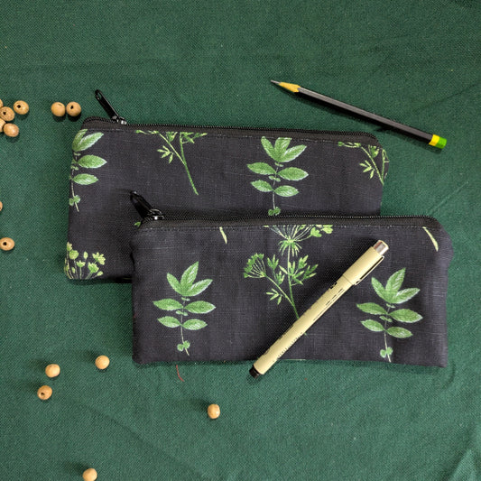 Upcycled Zippered Pouch -Monsoon Ferns