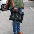 Dual Zip Wristlet Pouch – Monsoon Ferns- Large (A4)| Cotton Dual-Compartment Wristlet