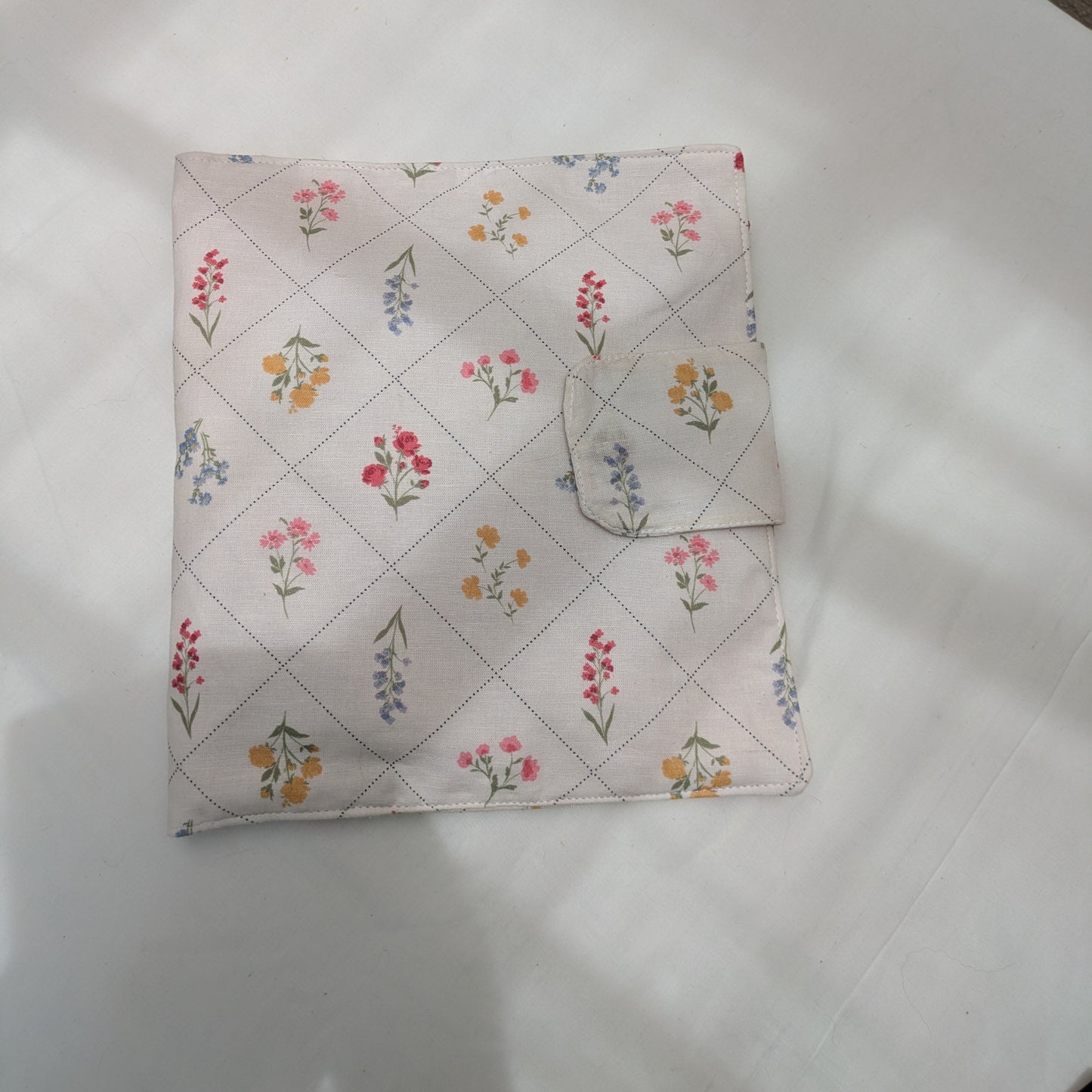 Floral-patterned fabric on a white surface