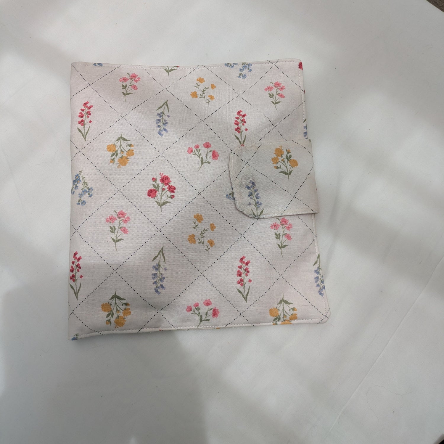 Floral-patterned fabric on a white surface