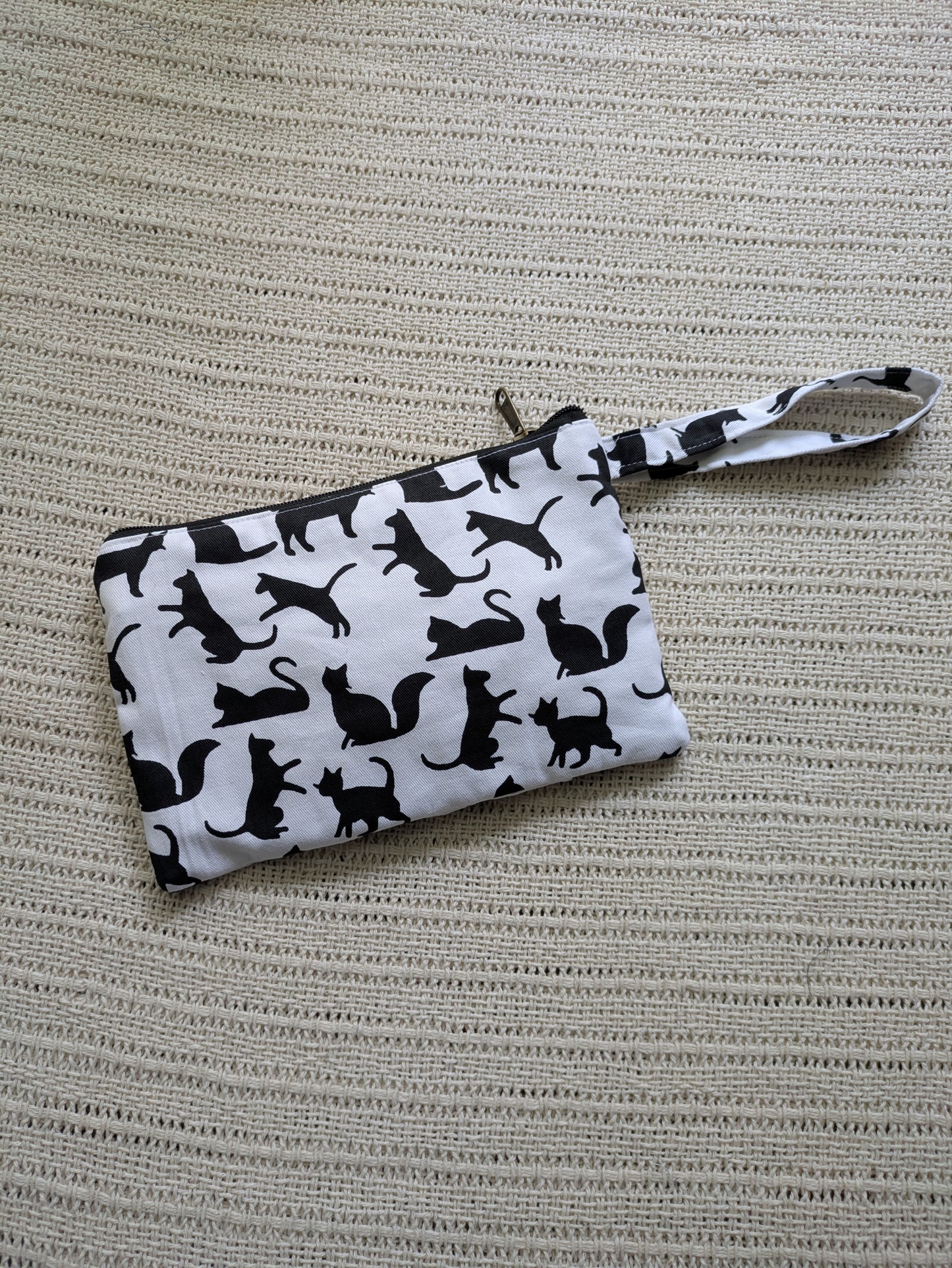 Dual Zip Wristlet Pouch - Monochrome Cats