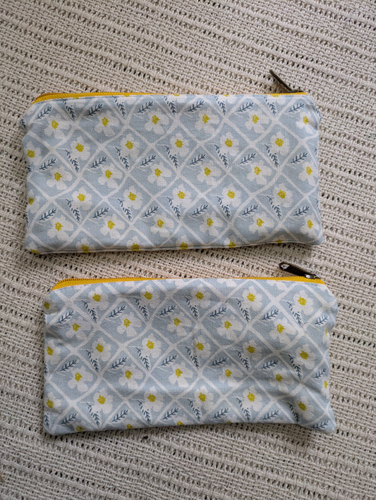 Upcycled Zippered Pouch - Powder Blue Florals