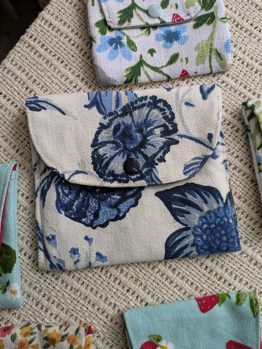Upcycled Pouch- Blue and White Florals