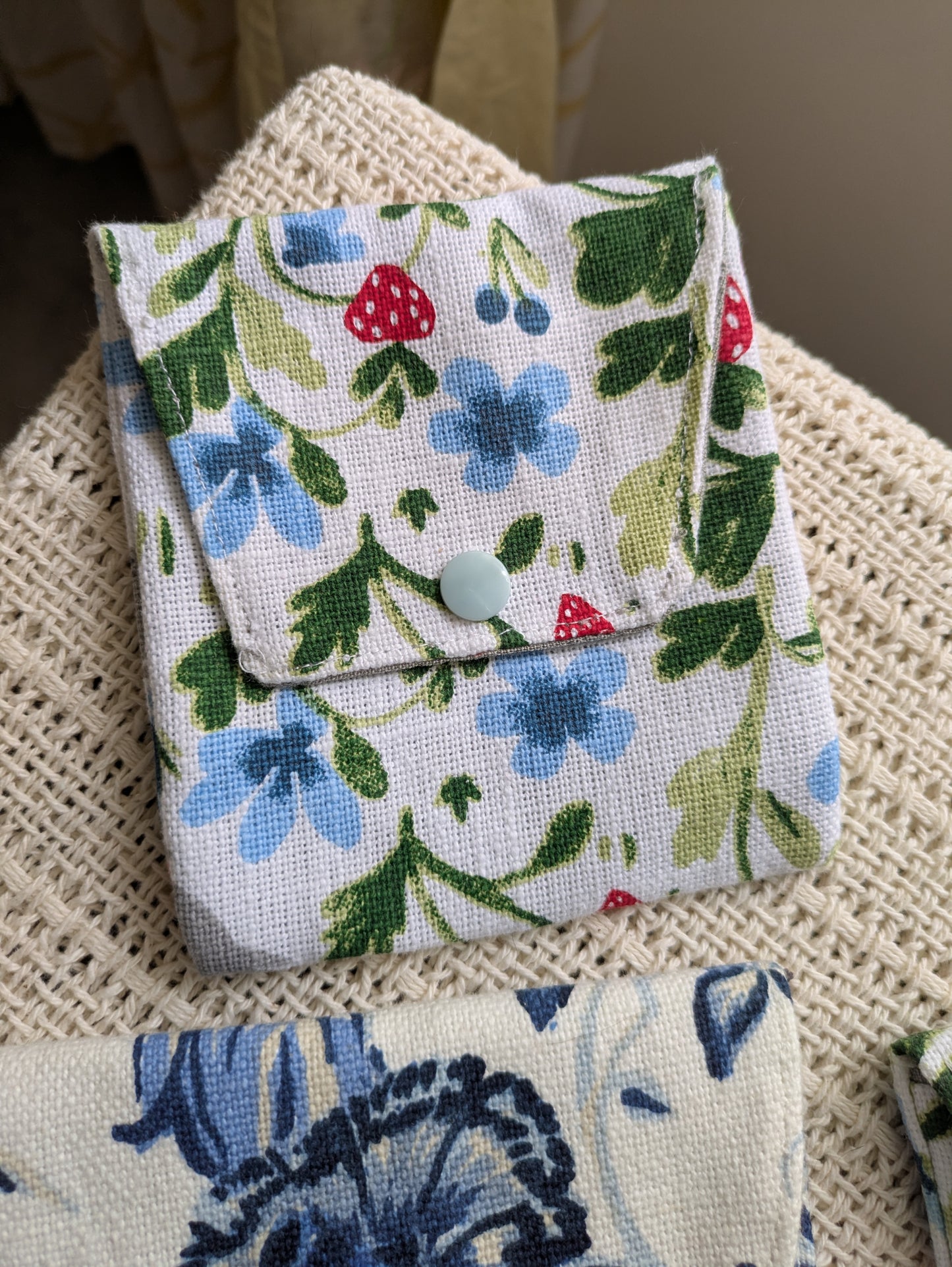 Upcycled Coin Purse - Bunnies in a Strawberry Field