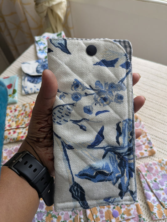 Upcycled Spectacle Pouch - Blue and White Florals