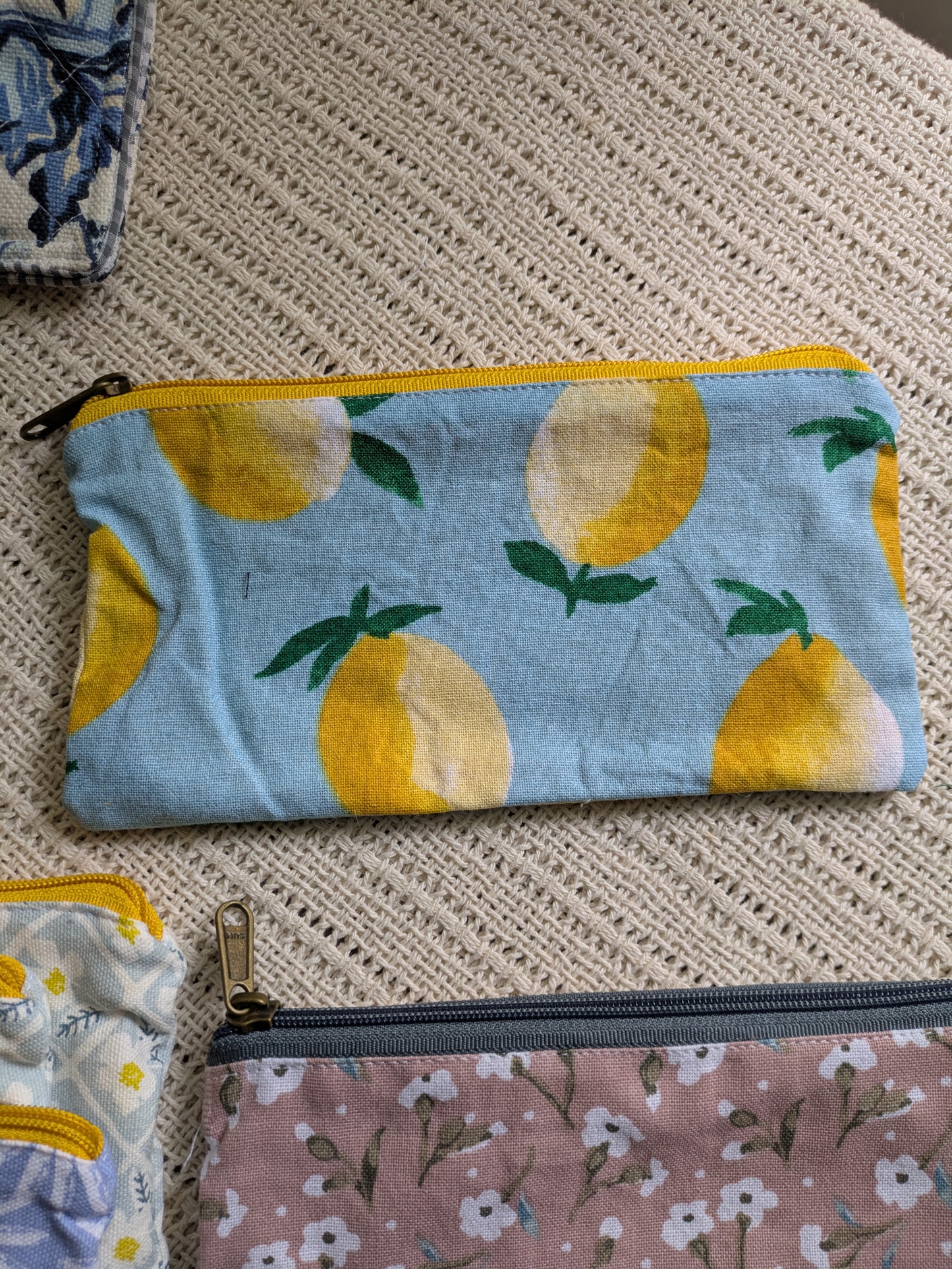 Upcycled Zippered Pouch - Lemons