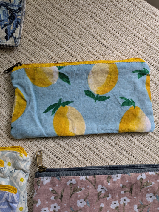 Upcycled Zippered Pouch - Lemons