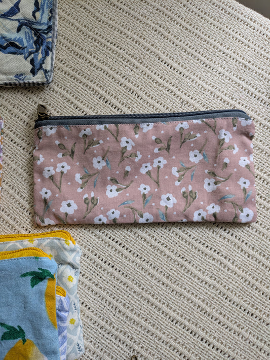 Upcycled Zippered Pouch -Beige Florals
