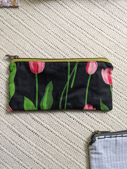 Upcycled Zippered Pouch -Tulips