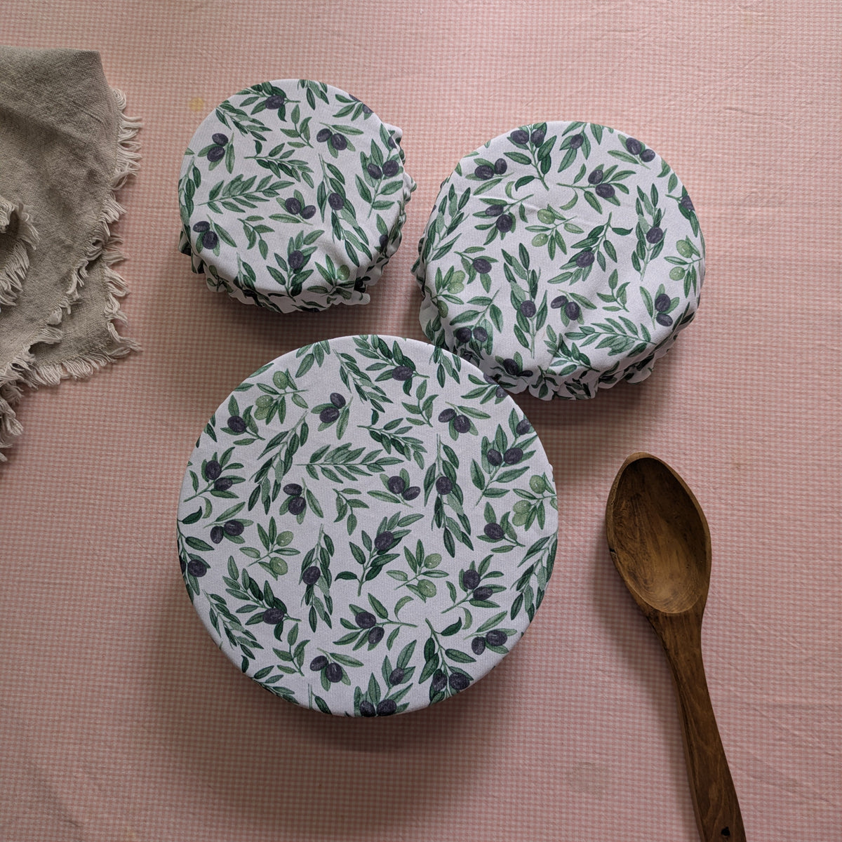 Fabric Bowl covers - Set of 3 - Olive Garden