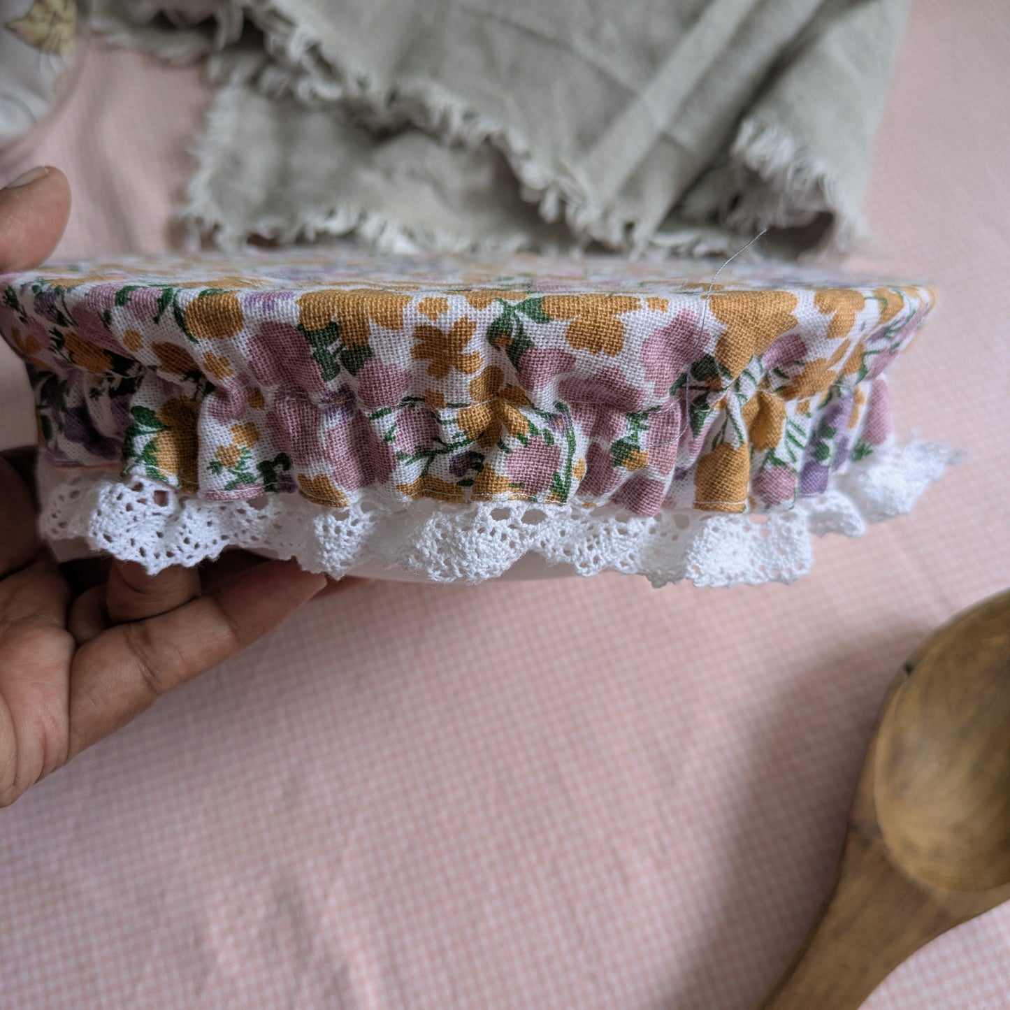Fabric Bowl covers - Single pc - Peach Flowers