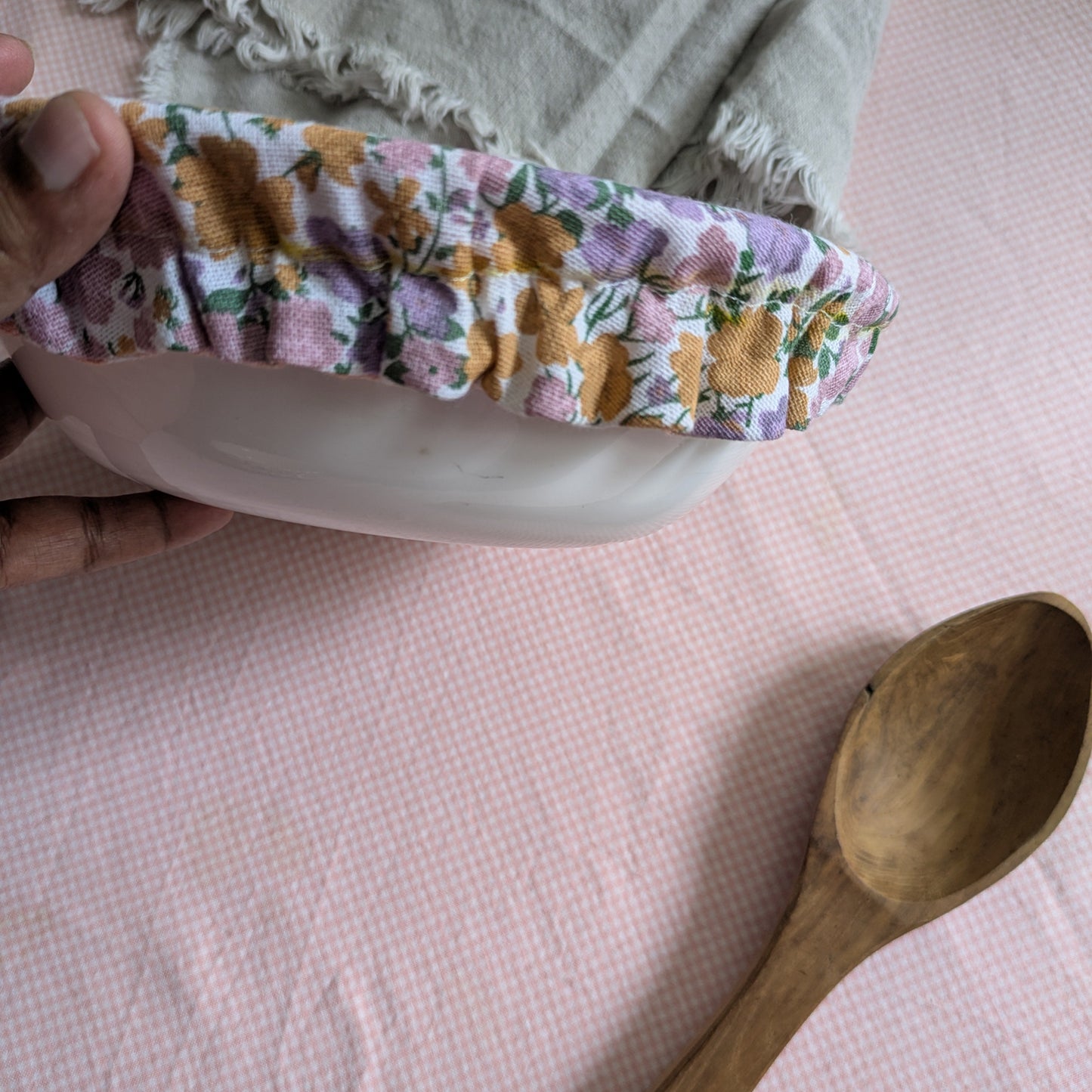 Fabric Bowl covers - Single pc - Peach Flowers