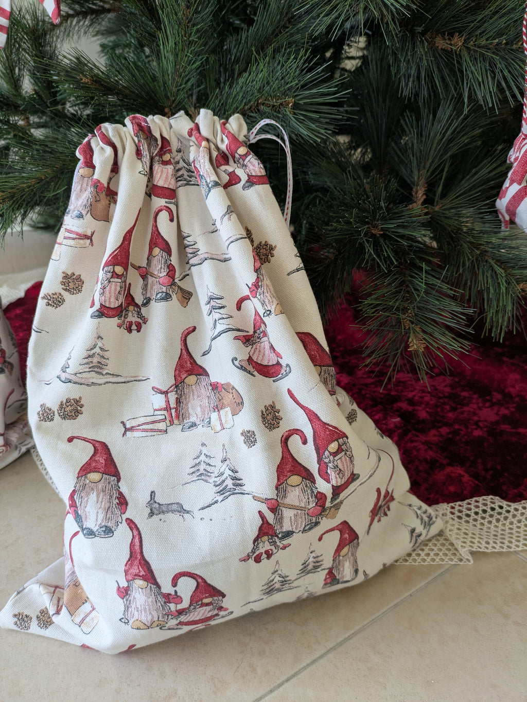 Gift Bag – Gnomes | Reusable Cotton Christmas Gift Bag