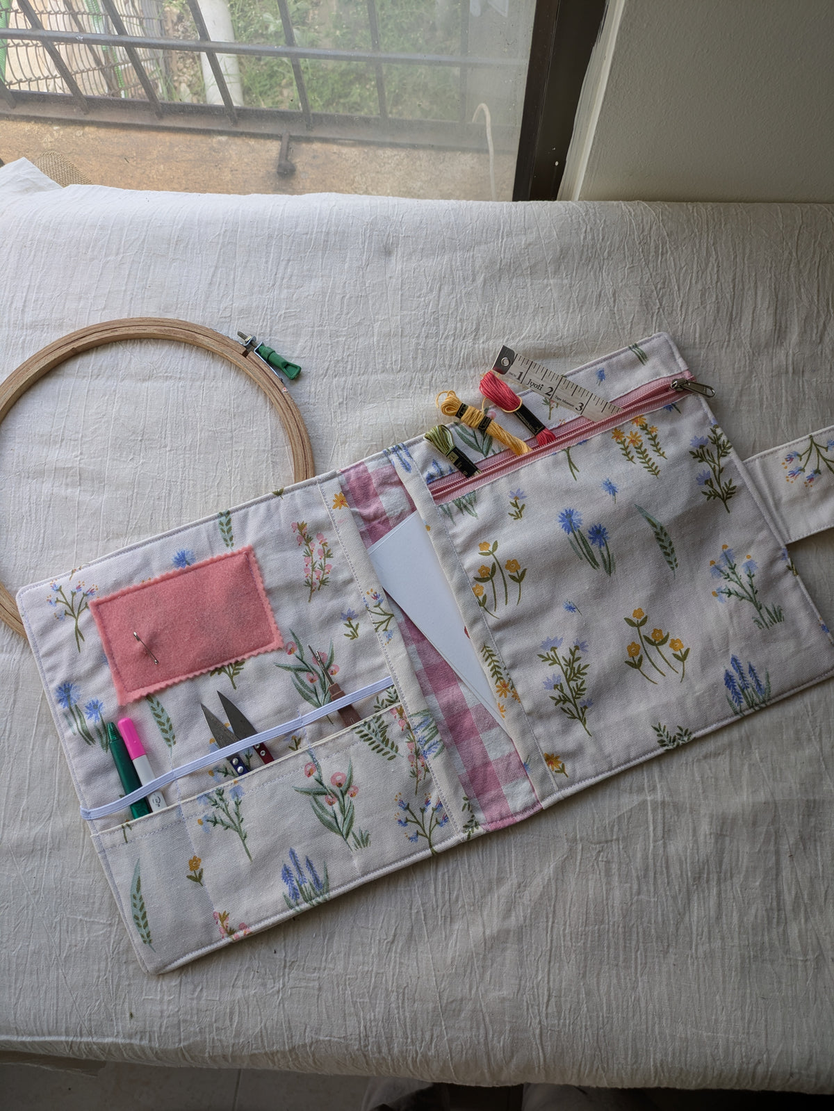 Hand Embroidery Folder - Wild Flowers | Handmade Project Organiser, Fits 8 inch Hoop