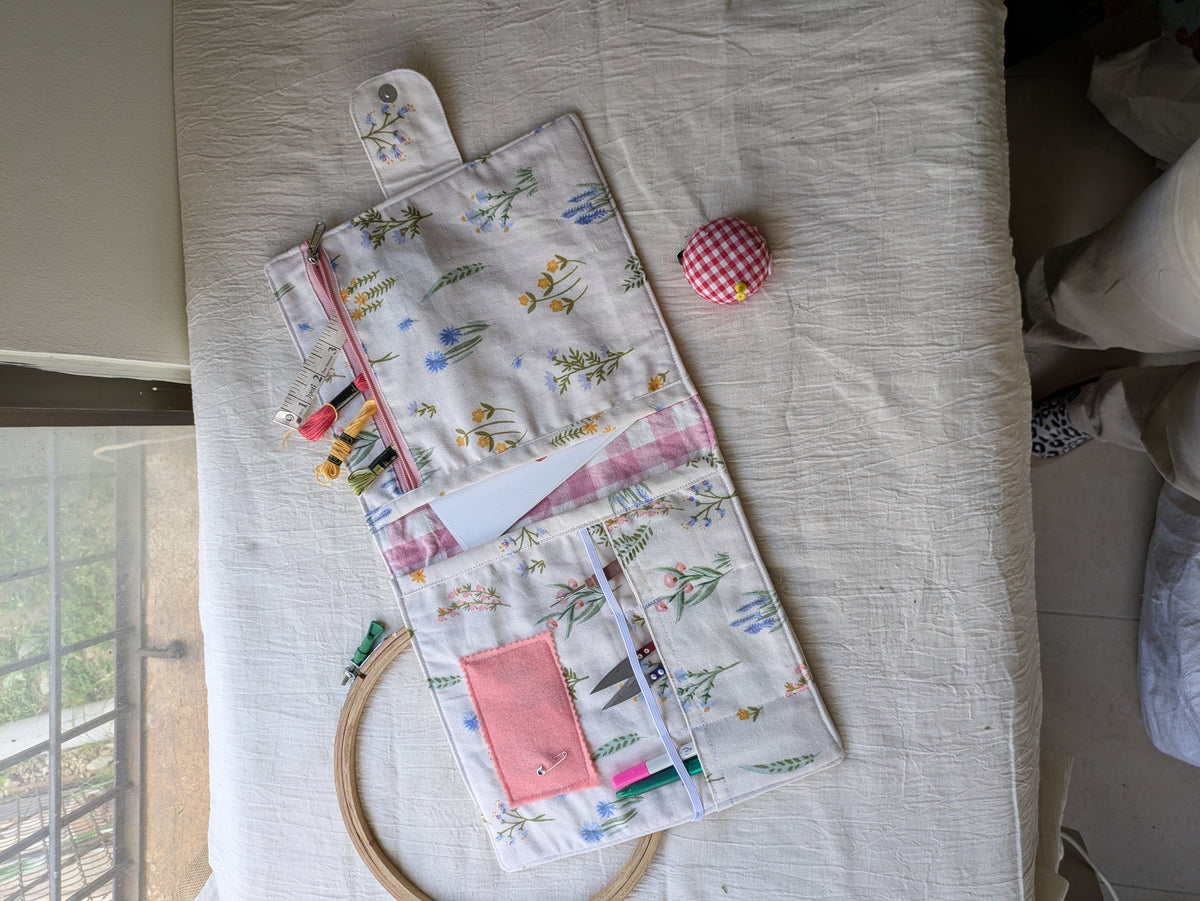 Hand Embroidery Folder - Wild Flowers | Handmade Project Organiser, Fits 8 inch Hoop