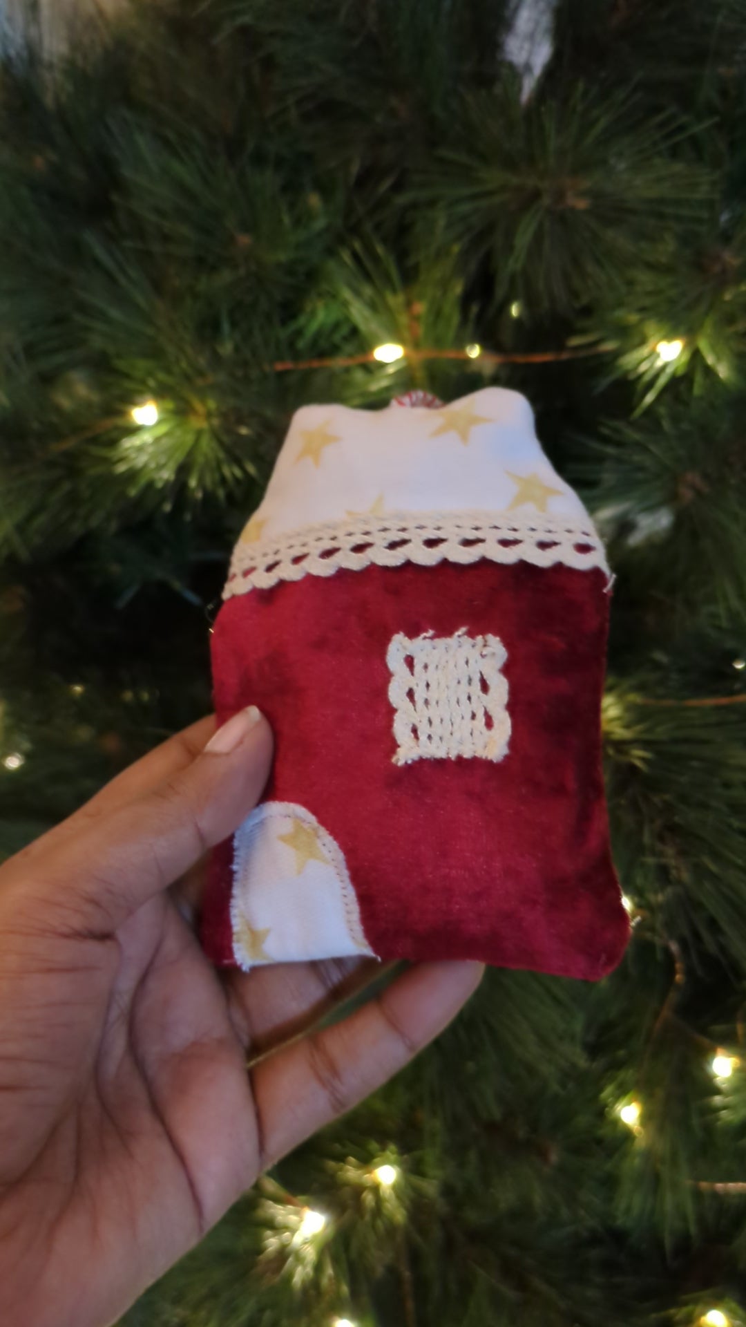 Fabric Ornament - House - Red Velvet - Set of 3