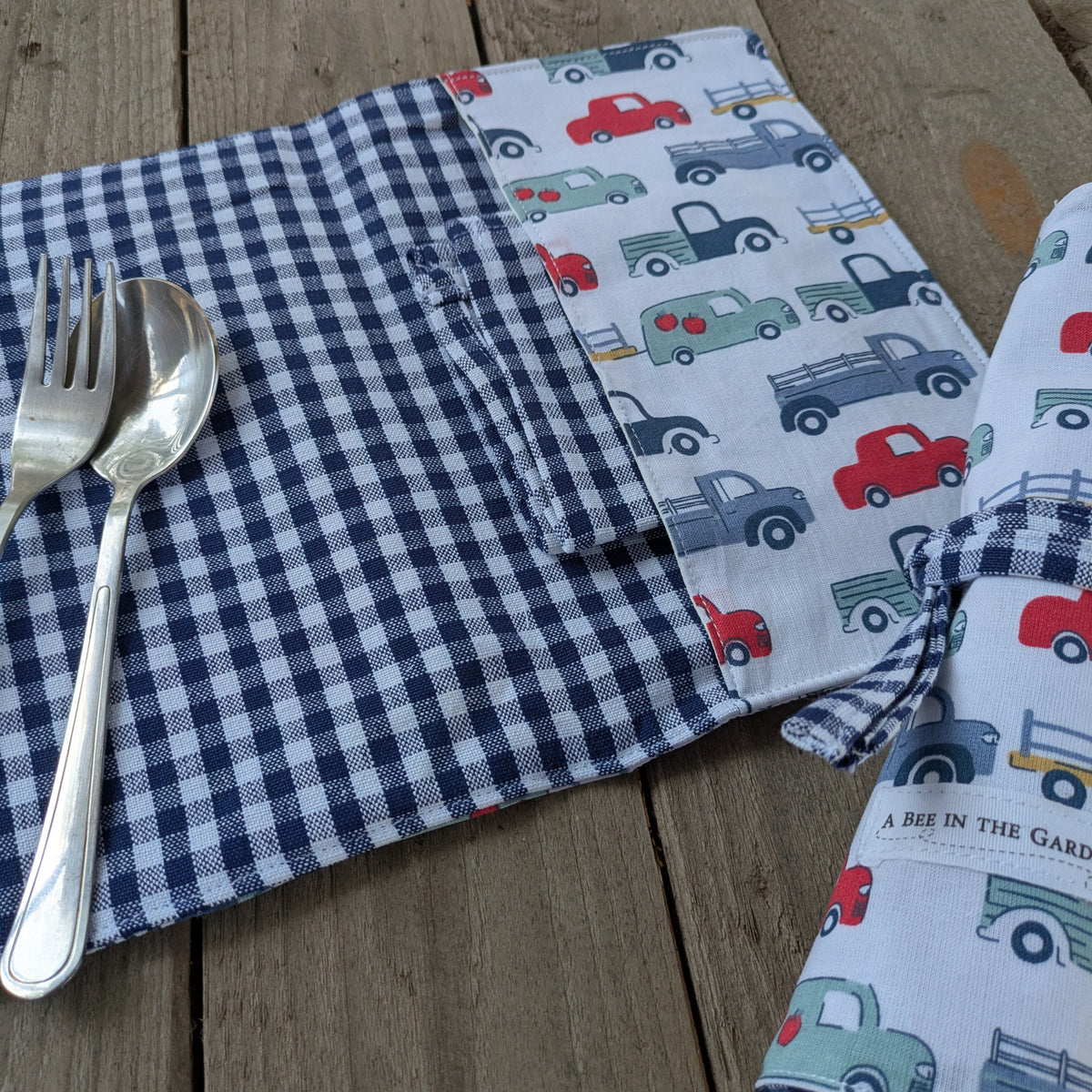 Placemat cum Cutlery Roll with Napkin for Kids - Handmade Cotton, School & Travel - Non Personalised