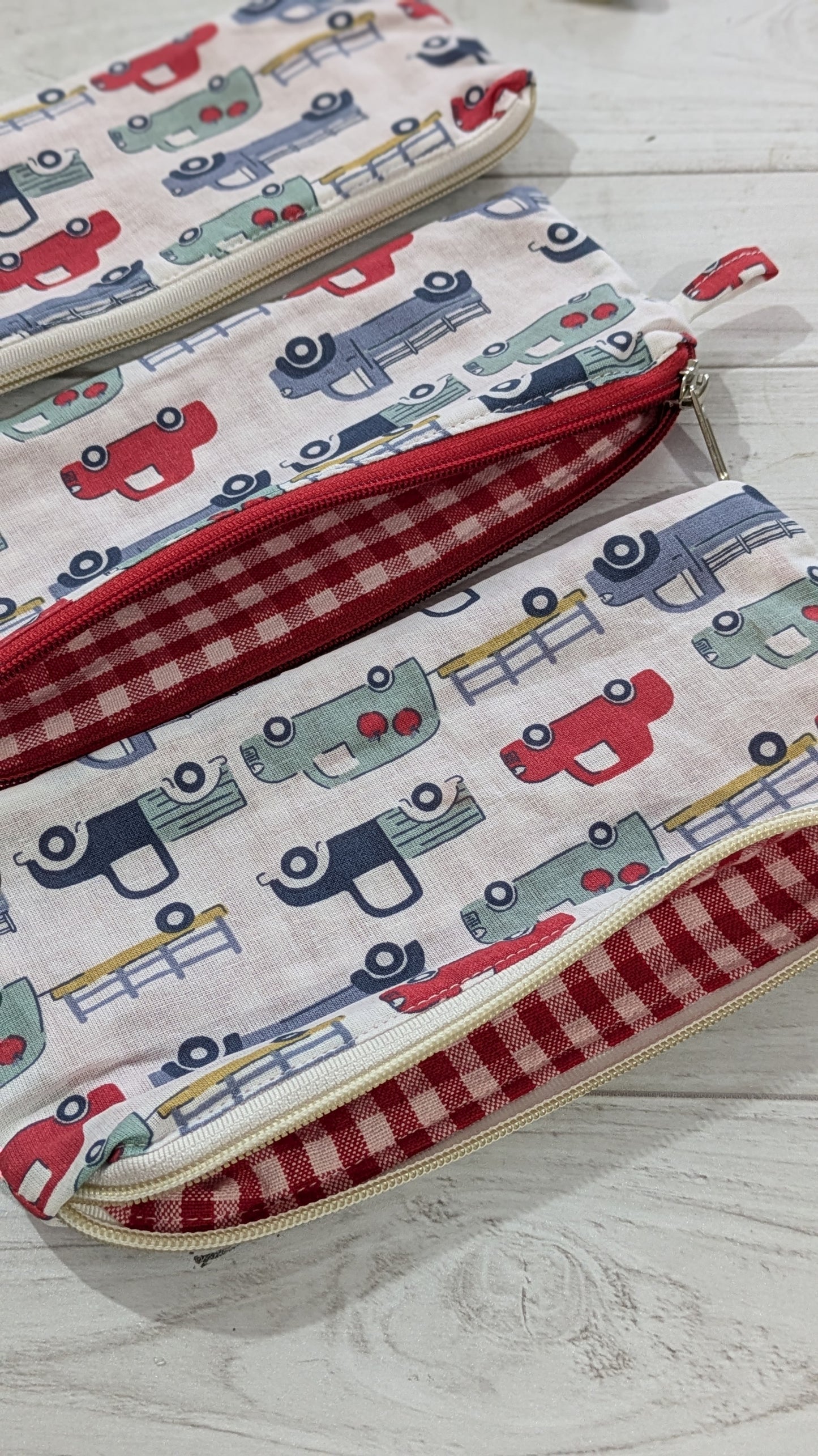 Upcycled Zippered Pouch -Cars