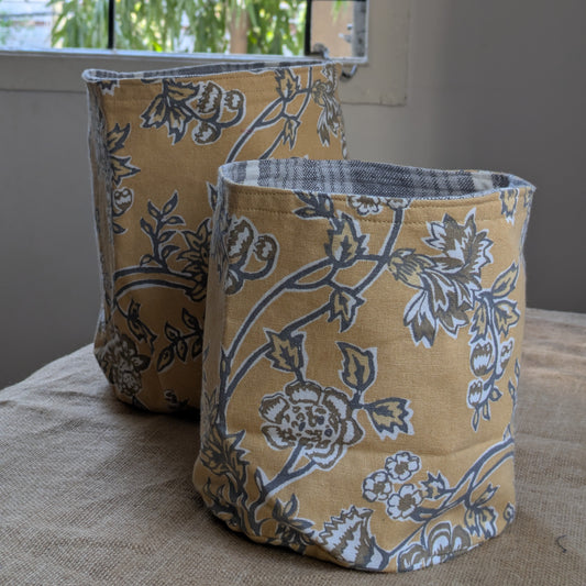 Grey and Yellow Fabric Basket