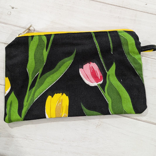 Upcycled Zippered Pouch -Tulips