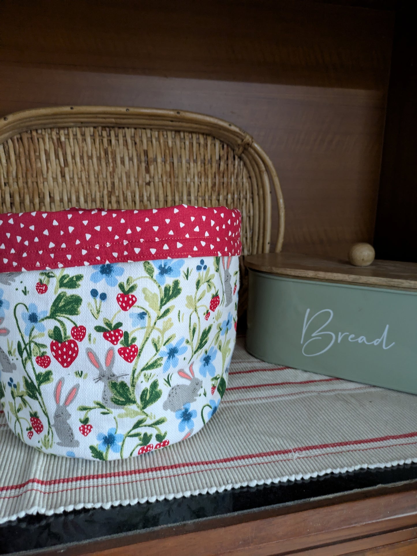 Fabric Basket - Bunnies in a strawberry patch