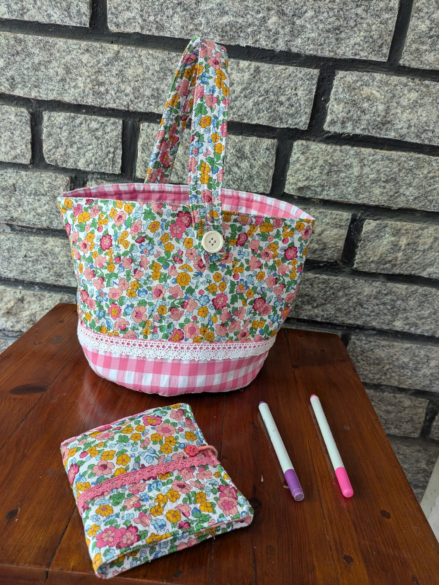 Maker's Basket- Pink Plaid