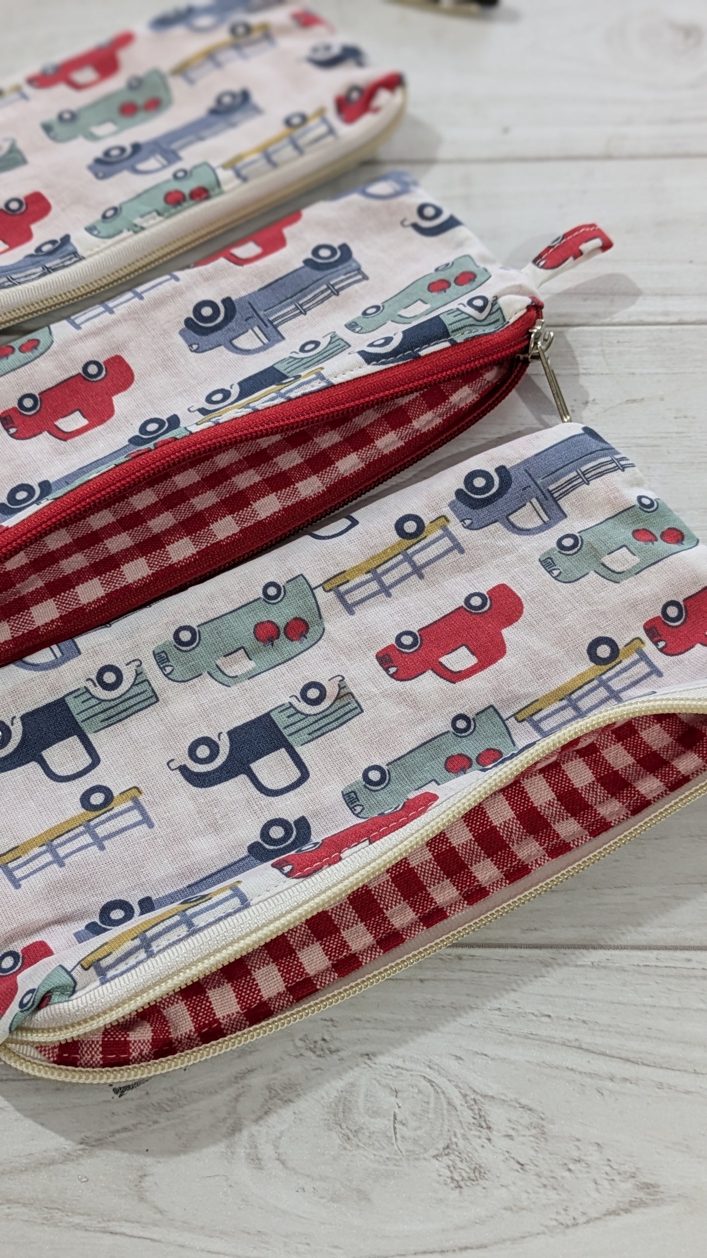 Upcycled Zippered Pouch -Cars