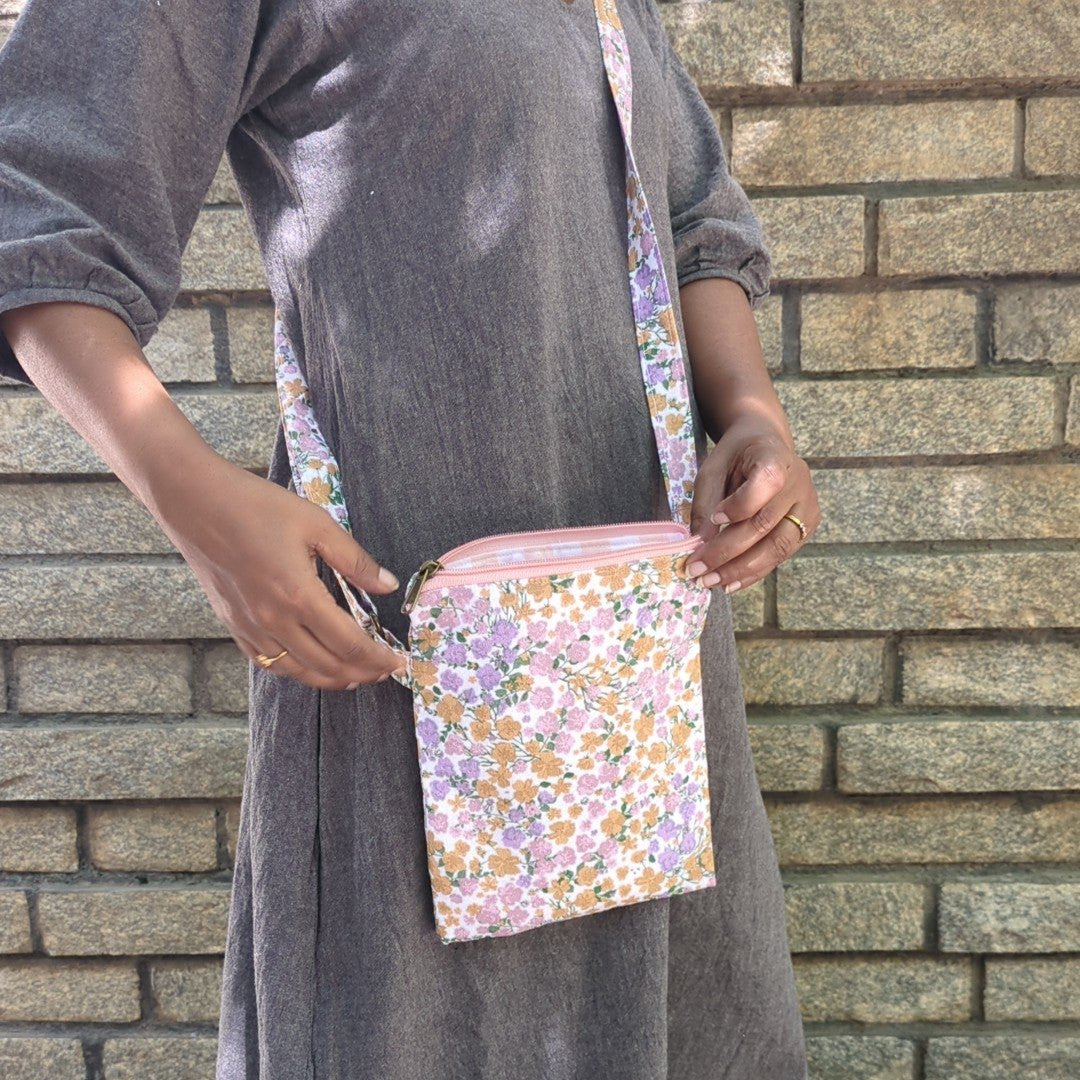 Mobile Sling Bag - Peach Flowers