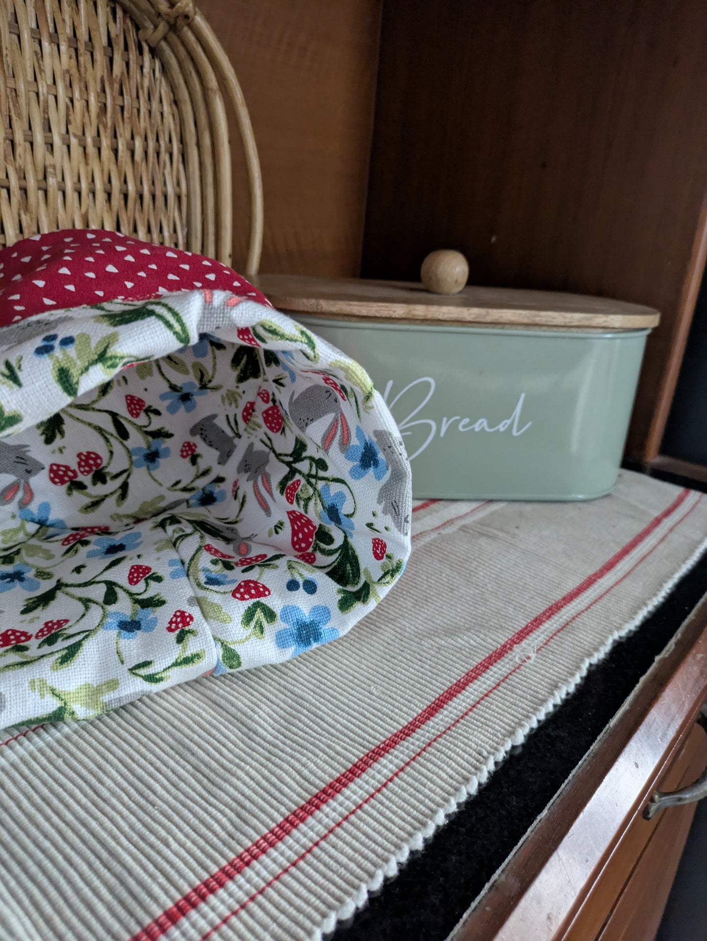 Fabric Basket - Bunnies in a strawberry patch