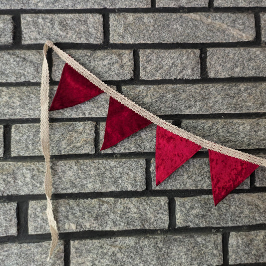 Fabric Bunting - Red Velvet & Lace