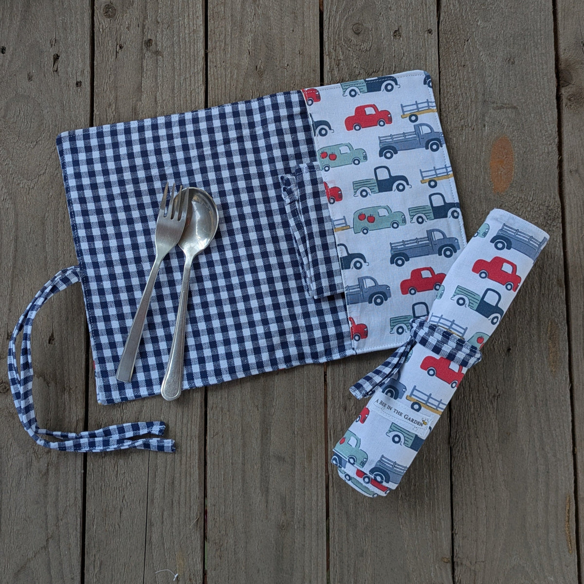 Placemat cum Cutlery Roll with Napkin for Kids - Handmade Cotton, School & Travel - Non Personalised