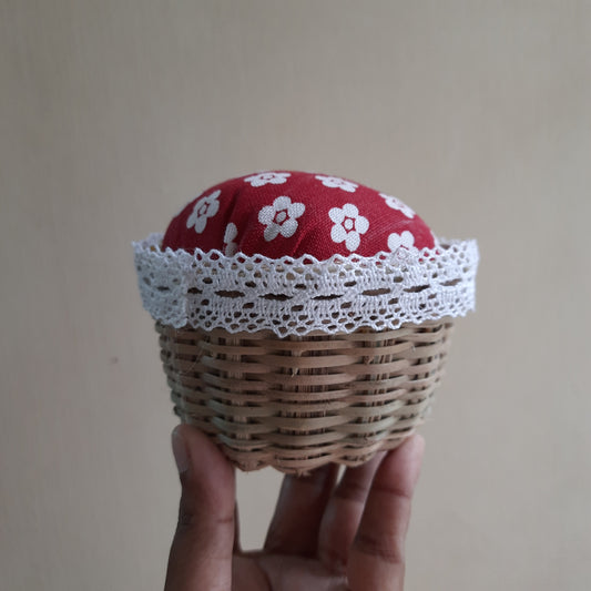 Pincushion - Red Floral with cane base