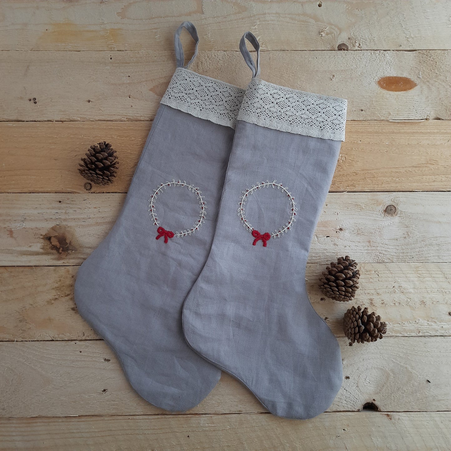 Linen Christmas Stocking - Grey