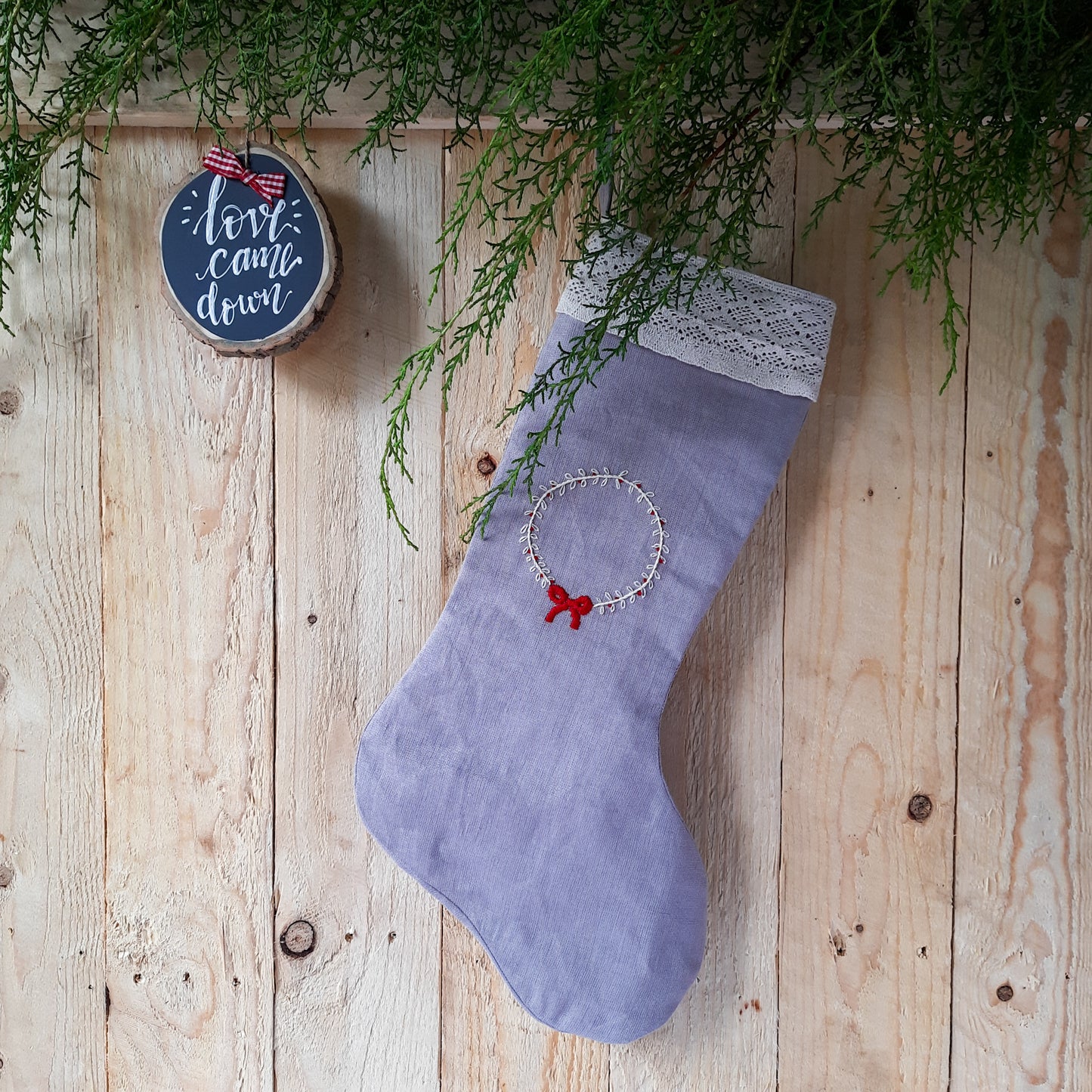 Linen Christmas Stocking - Grey